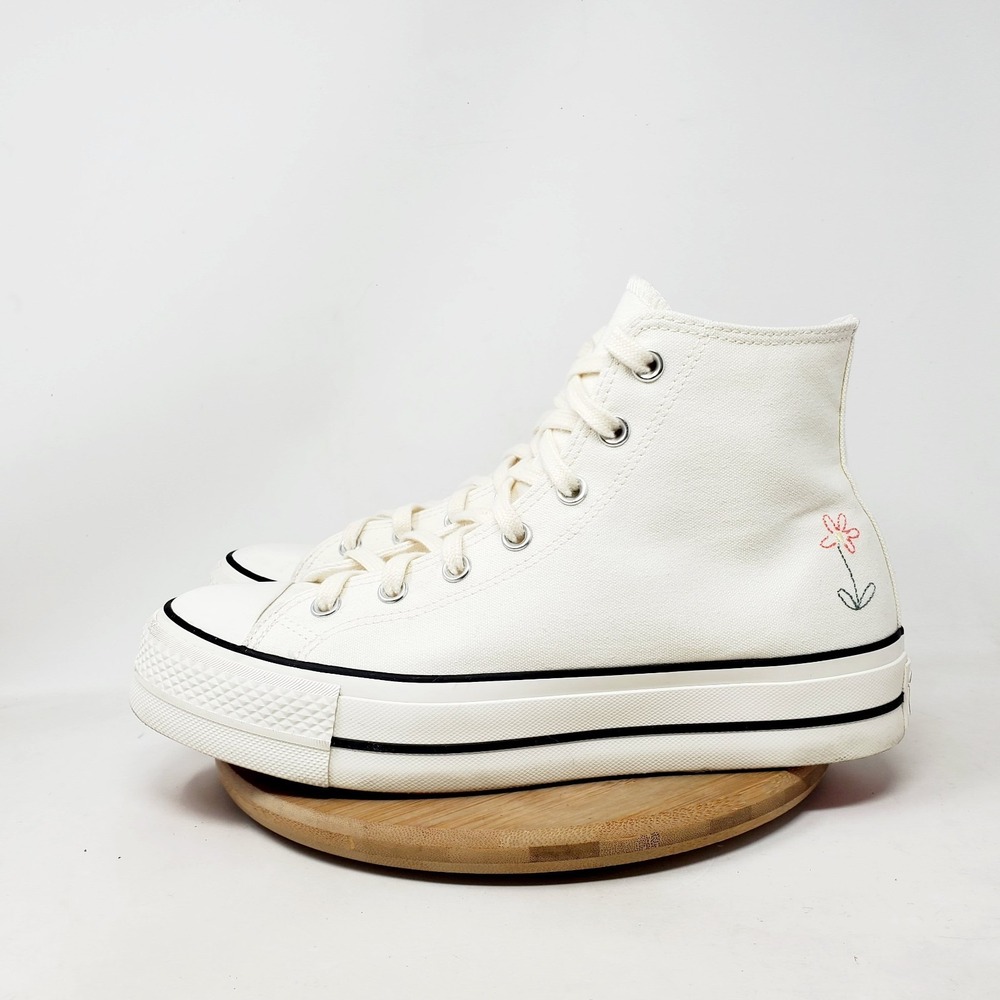 Converse All Star Lift Platform Shoes Womens 10.5 White Embroidered Sneaker